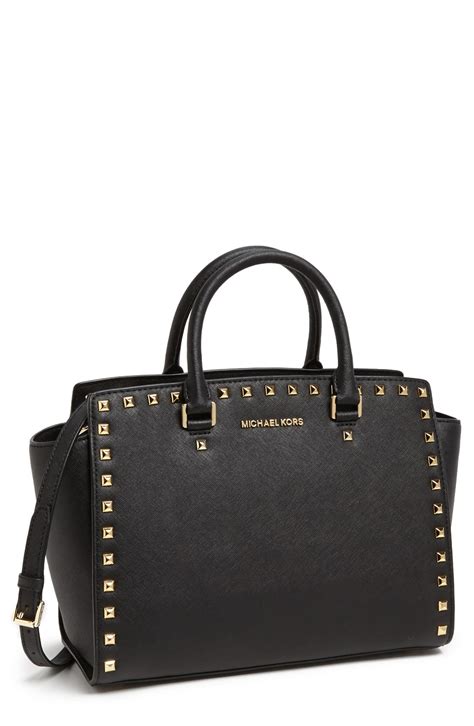 michael kors stud selma en cuir saffiano|selma saffiano leather satchel.